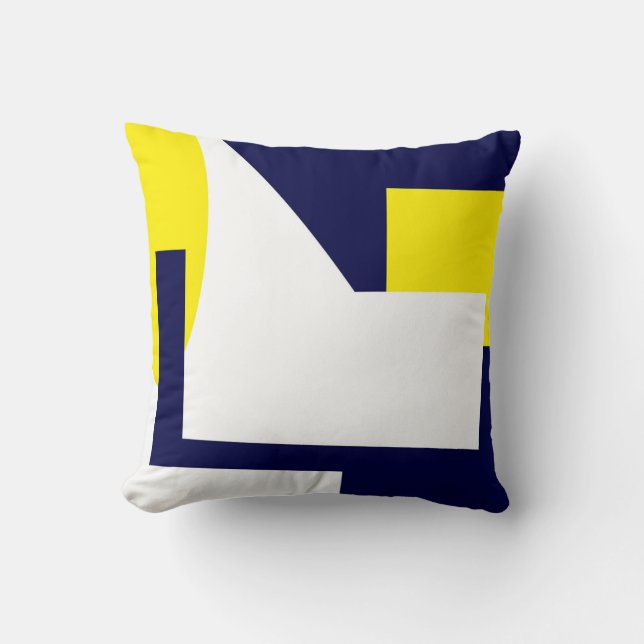 Abstract Art Dark Blue Yellow White Cushion (Front)