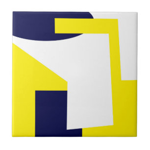 Abstract Art Dark Blue Yellow White Tile