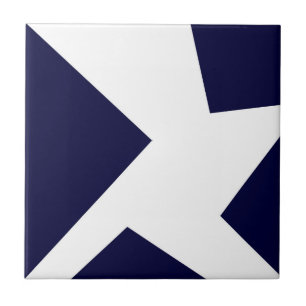 Abstract Art Dark Royal Blue White Tile