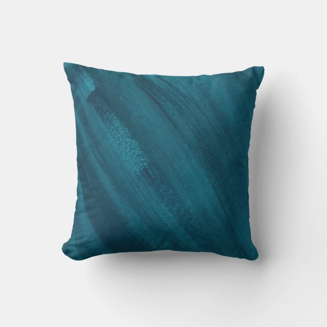 Abstract art dark teal green blue brushed cushion (Front)
