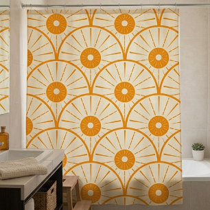 Abstract Art Deco Sun Pattern Orange Shower Curtain
