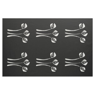 Abstract Art Deco White Black Floral Pattern Fabric