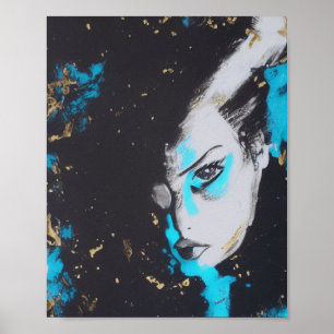 Abstract Art Deco Woman - Black and Turquoise Poster