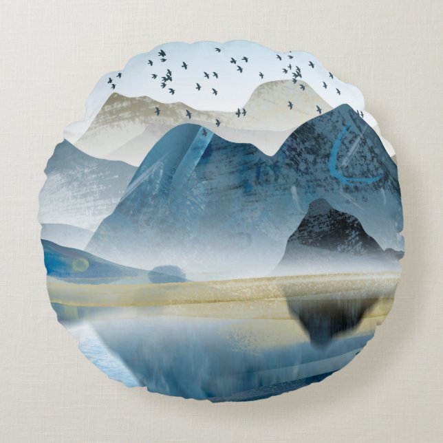 Abstract art decorative background. Mountains and  Round Cushion (Front)