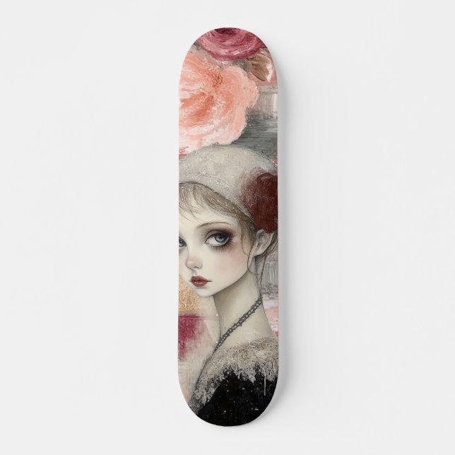 Abstract Art Distressed Grunge Girl Mixed Media Skateboard (Front)