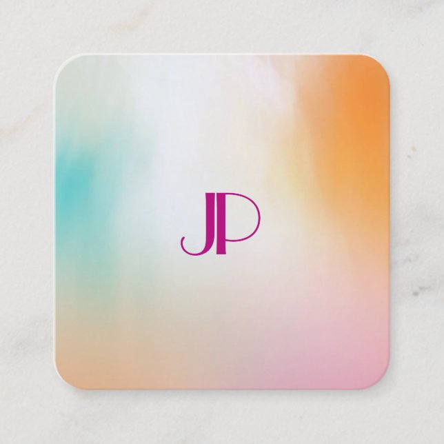 Abstract Art Elegant Monogrammed Template Modern Square Business Card (Front)