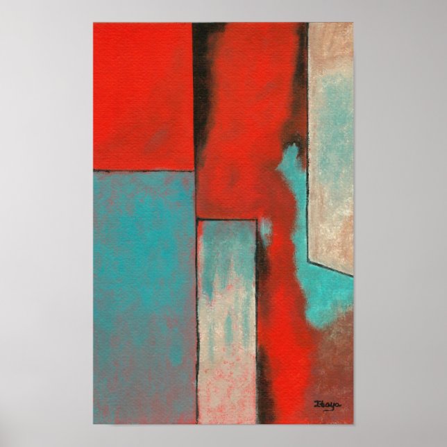 Abstract Art Expressionist Red Aqua Teal Black Poster (Front)