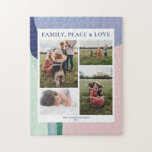 Abstract Art Family Photo Collage Jigsaw Puzzle<br><div class="desc">This artsy jigsaw puzzle features a unique hand-painted colour block abstract art with photo collage and custom text. This will be a one-of-a-kind personalised gift for your family or friends. More Holiday designs and art products are available at my store https://www.zazzle.com/store/byeunmee</div>