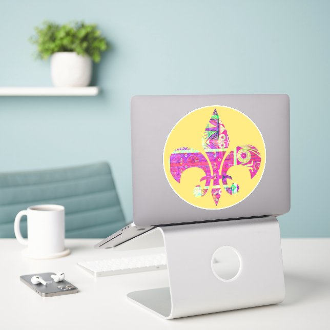 Abstract Art Fleur De Li Round Sticker (Laptop On Desk)