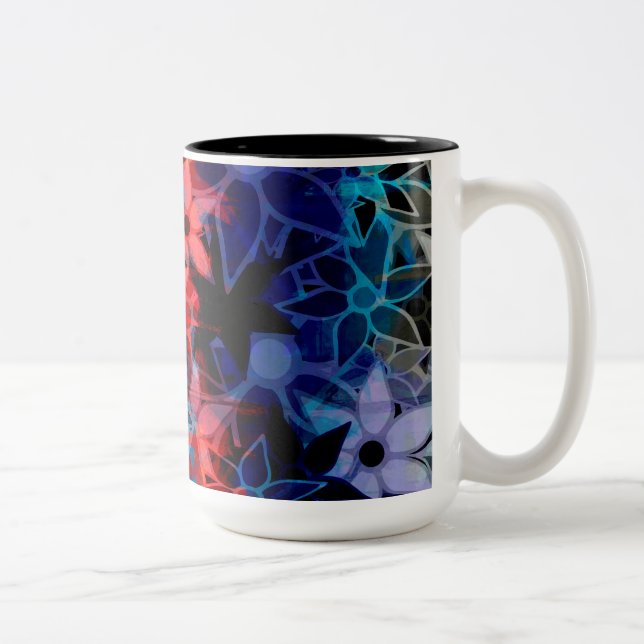 Abstract Art Flower Pattern #2 Two-Tone Coffee Mug (Right)
