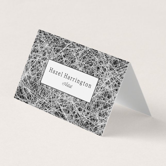 Abstract Art Folded Business Card Black White  (Front)