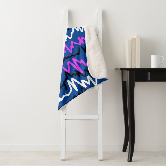 Abstract Art Funky Colourful ZigZags Throw Blanket (In Situ)