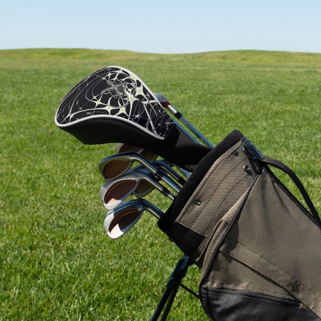 Abstract Art Golden Spiderweb Golf Head Cover (In Situ)