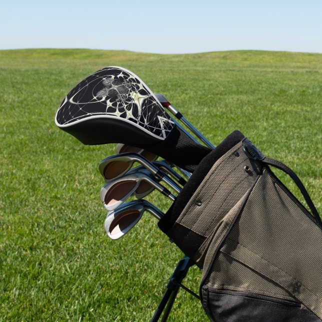 Abstract Art Golden Spiderweb Golf Head Cover (In Situ)