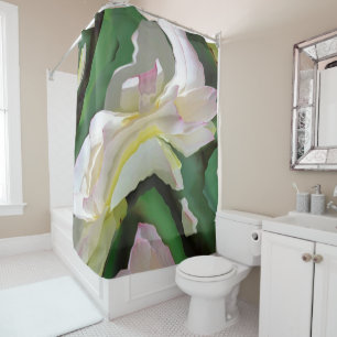 Abstract Art Green And White Flower Shower Curtain