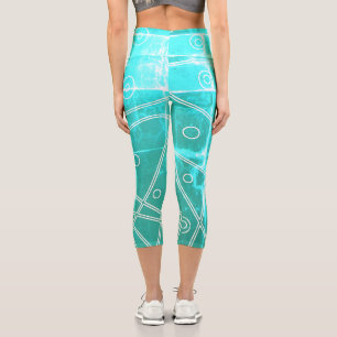 Abstract Art Green Blue Line Circles Minimalism Capri Leggings