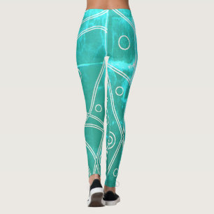 Abstract Art Green Blue Line Circles Minimalism Leggings