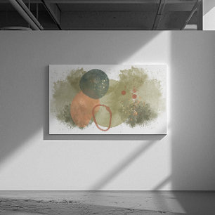 Abstract art green stokes, peach circles with gold canvas print
