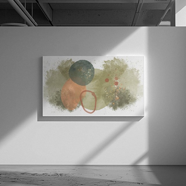 Abstract art green stokes, peach circles with gold canvas print (Creator Uploaded)