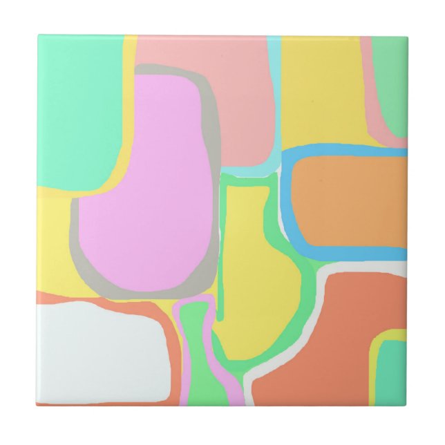 Abstract Art Grey White Yellow Turquoise Pastel Tile (Front)