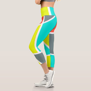 Abstract Art Grey Yellow Coral Minimalism Capri Leggings