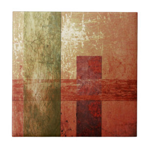 Abstract Art Grunge Geometric Red Orange Green Tile