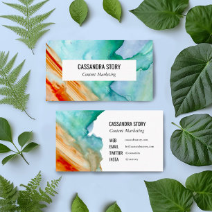 Abstract Art Hand Painted Brushstrokes Teal Red Business Card