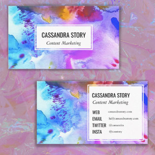 Abstract art hand painted watercolor splashes business card