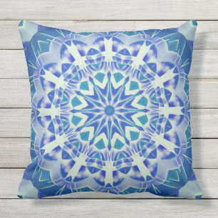 Abstract Art Handpainted Blue Teal Mandala Outdoor Cushion