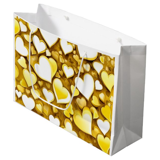 Abstract Art Hearts in Yellow Gold Gift Large Gift Bag (Front Angled)