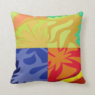 Abstract Art in 4 styles. Yellow,red,blue Cushion