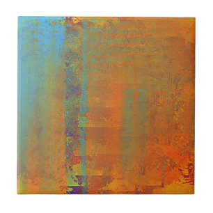 Abstract Art in Aqua, Copper, Gold Tile