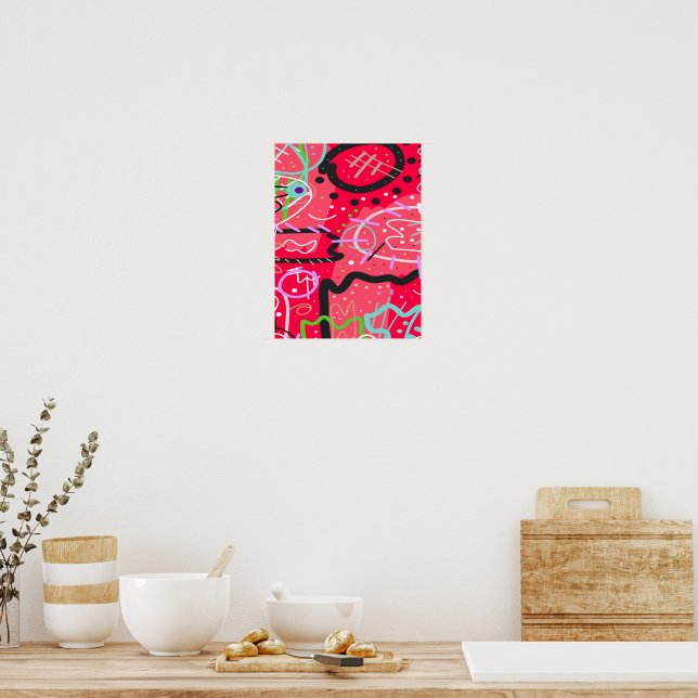 Abstract Art in Red Poster (Kitchen)