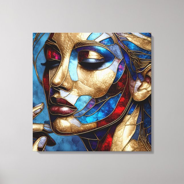 Abstract art in stained glass of a woman's face canvas print (Front)