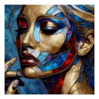 Abstract art in stained glass of a woman's face