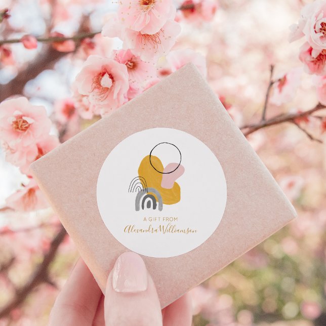 Abstract Art in Yellow Personalised A Gift From  Classic Round Sticker (Creator Uploaded)