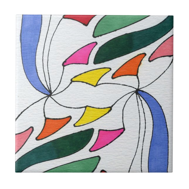 Abstract art inspired by whirl a gig bright colour tile (Front)