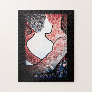 Abstract Art Interracial couple in loving embrace Jigsaw Puzzle