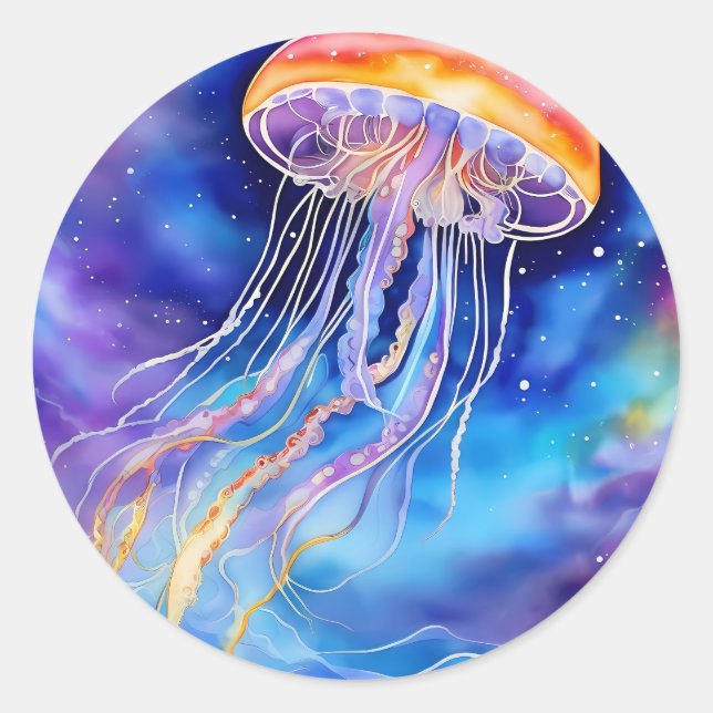 Abstract art jellyfish classic round sticker (Front)