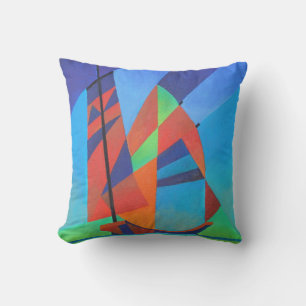 Abstract Art Junk Boat Against Deep Blue Sky Cushion