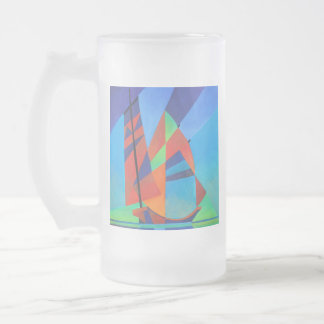 Abstract Art Junk Boat Against Deep Blue Sky Frosted Glass Beer Mug