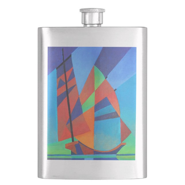 Abstract Art Junk Boat Against Deep Blue Sky Hip Flask (Front)