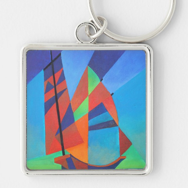 Abstract Art Junk Boat Against Deep Blue Sky Key Ring (Front)
