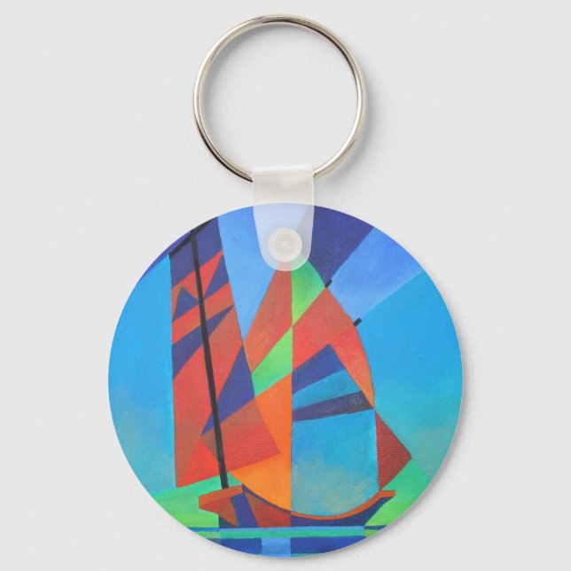 Abstract Art Junk Boat Against Deep Blue Sky Key Ring (Front)