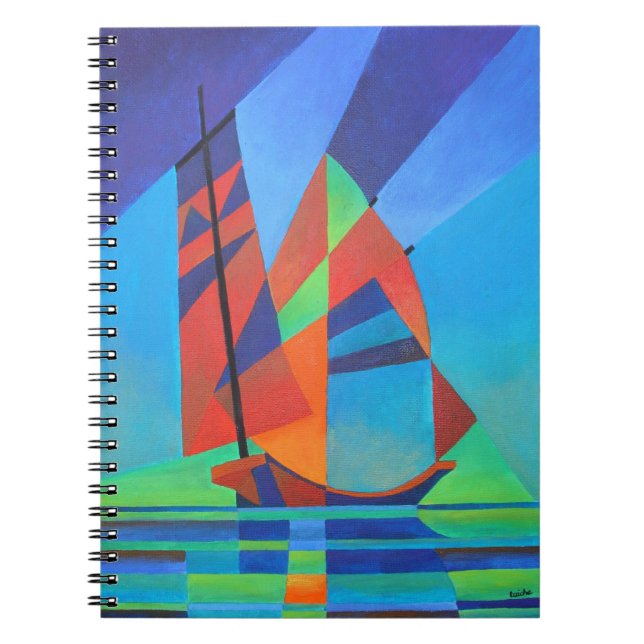 Abstract Art Junk Boat Against Deep Blue Sky Notebook (Front)