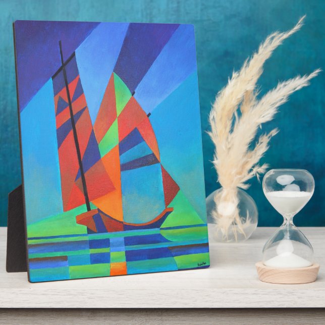 Abstract Art Junk Boat Against Deep Blue Sky Plaque (Side)