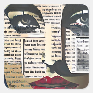 Abstract Art Lady's Face Digital Text Art Square Sticker