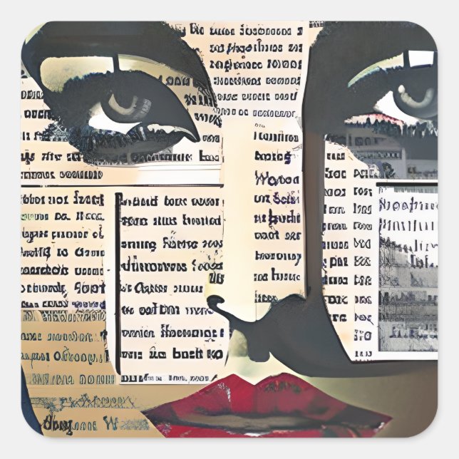 Abstract Art | Lady's Face Digital Text Art Square Sticker (Front)
