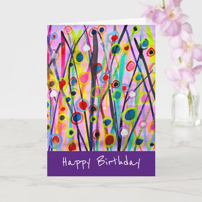 abstract art landscape colourful watercolor card (Orchid)