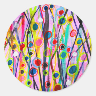 abstract art landscape colourful watercolor classic round sticker
